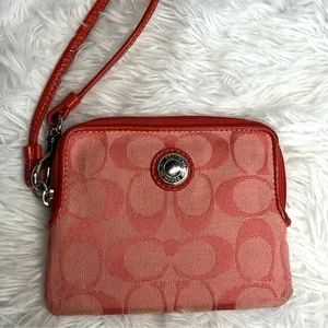 COACH Pink Signature Canvas Wristlet w/ Card Slot thumbnail 1