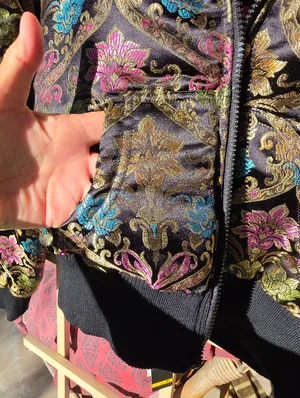 NEW REVERSIBLE Brocade Bomber Jacket Juniors XL/womens M Black Size M thumbnail 7