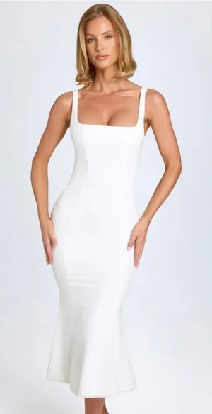 Oh Polly Petula Lace Trim Midaxi Midi Dress in White size 6 New Sleeveless thumbnail 1