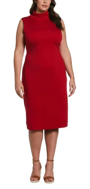 NWT ELLA Rafaella Womens Plus Size Funnel Neck Sleeveless Dress Ruby Red 2X thumbnail 1