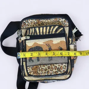 Safari African Jungle Animal Crossbody Messenger Belt Fanny Pack Bag Purse Travel Tapestry Brown Black Zip #Boho #Western #Festival #Rave #Hippie Giraffe Elephant Deer Antelope Measurement in pics thumbnail 3