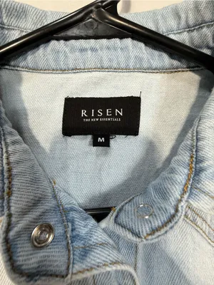 Risen Light Blue Denim pearl snap Button Shirt Distressed Size M thumbnail 10