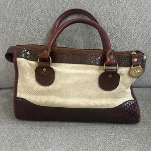 Brahmin vintage rare wicker and brown leather shoulder purse bag thumbnail 3