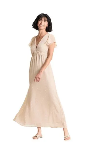 NWT A New Day Short Sleeve Maxi A Line Polka Dot Dress Tan Brown / Cream M thumbnail 1