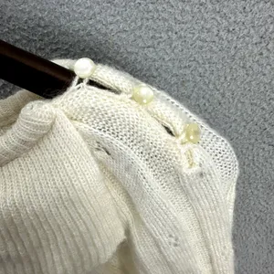 Vintage Sweater Womens Medium Ivory Mohair Blend Open Knit Ruffle Grandma‎ Regal thumbnail 6