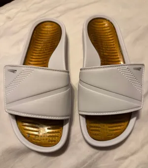 White Slide Sandals with Metallic Gold Insole - Women's thumbnail 1