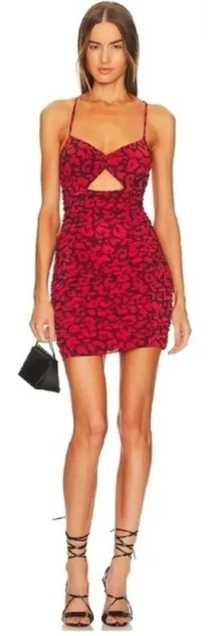 MICHAEL COSTELLO x REVOLVE Afton Mini‎ Dress in Red & Black Leopard Sz XS thumbnail 1