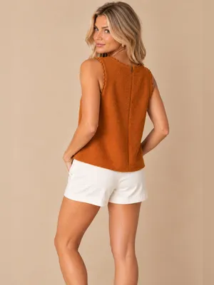 J. Crew Camel Textured Scalloped Scoop Neck Sleeveless Shell Top Size Small NWT thumbnail 3