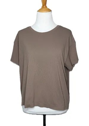 Athleta Brown Short Sleeve Perforated Scoop neck Tee Relaxed Fit Size Medium thumbnail 1