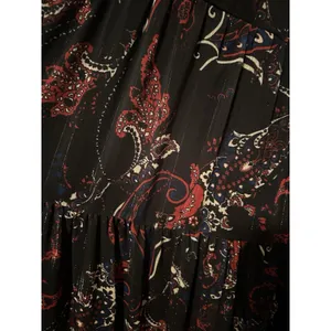 REBA | Black Paisley Print Midi Dress Sheer Sleeves Metallic Detail | Size L thumbnail 5