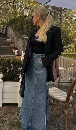 Zara skirt denim jeans flared boho hippie casual thumbnail 4