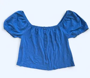 American Eagle Button Front Short Puff Sleeve Top in Blue Size XS NWT thumbnail 1