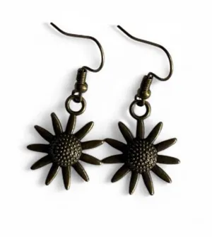 Handmade Antique Bronze Sunflower Dangle Earrings thumbnail 1