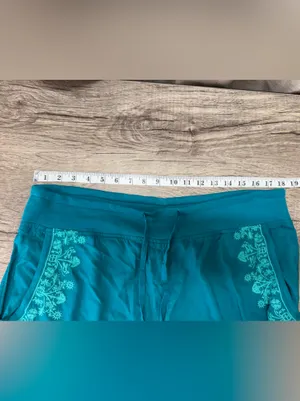 Sundance Embroidered Teal Green Pants Sz M Crop Joggers Boho Festival Colorful thumbnail 5