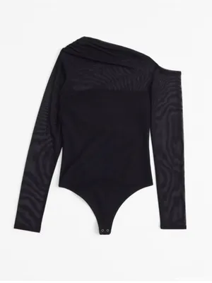 Abercrombie & Fitch Black One-Shoulder Sheer Sleeve Bodysuit thumbnail 5