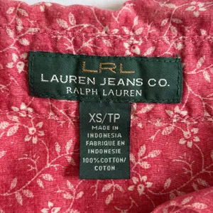Lauren Ralph Lauren Red Floral Button Down Shirt XS Roll Tab Sleeve Cotton LRL‎ thumbnail 7
