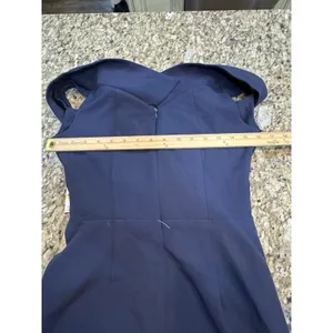 Eliza J Pleated Off Shoulder Gown Dress Size 4 $218 Navy Blue Crepe thumbnail 11