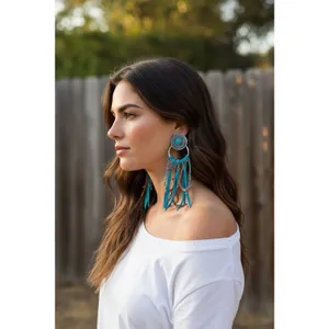 Justin Boots Turquoise Concho Fringe Earrings Western Cowgirl Boho Statement NWT thumbnail 15