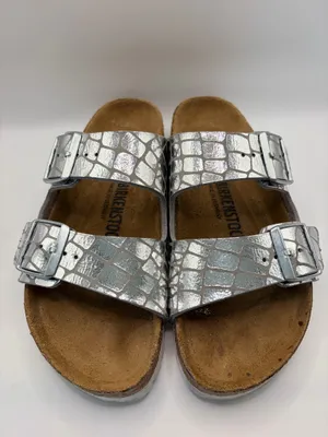 Birkenstock Arizona Gator Gleam Silver Metallic Croc Sandals EU 38 US 7-7.5 thumbnail 3