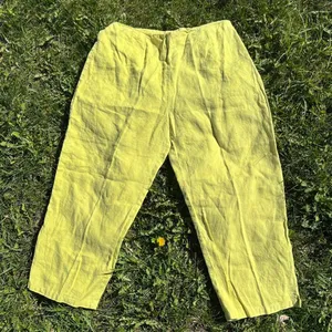 Vintage Yellow Linen Tailored Cropped Pants Size 18W thumbnail 1
