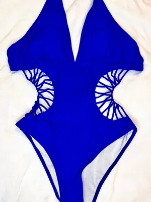 Royal Blue One Piece Swimsuit w/Waist cut outs thumbnail 2