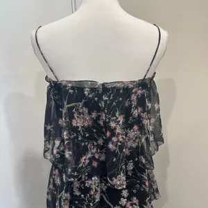 VTG 60-70s Black Chiffon Tiered Midi Dress Pink Floral Coquette Fairy Cottage XS thumbnail 7