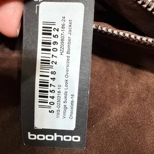 Boohoo Vintage Suede Look Oversized Bomber Jacket Chocolate Brown US 12 NEW thumbnail 8