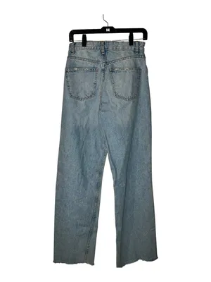 Zara TRF High Waist Wide Leg Distressed Jeans Raw Hem Light Wash US 6 EUC thumbnail 3