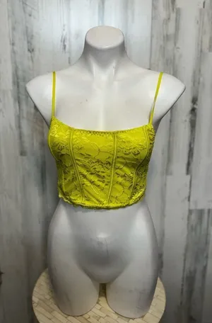 Forever 21 Floral Lace Corset Crop Top Womens M Neon Chartreuse Lime Yellow thumbnail 1