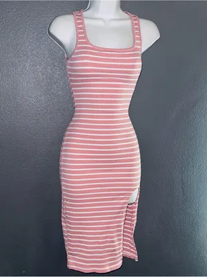 Women’s Pink & White Striped Midi Sundress Bodycon Dress size Small - Medium thumbnail 4