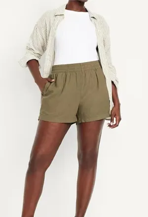 Old Navy High Rise Linen Blend Pull On Shorts in Olive Green Size XL thumbnail 1