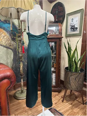 Lulus Emerald Green Satin Sleeveless Wide Leg Jumpsuit Size Small thumbnail 5