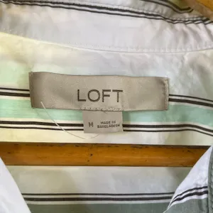 LOFT Women's Sage Green & White Striped Patch Pocket Shirt Size M thumbnail 4