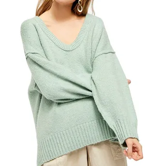 Free People Light Green Knit Sweater Over Sized thumbnail 1