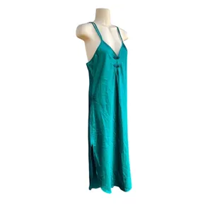 Vtg California Dynasty Emerald Green Satin Maxi Slip Dress Size S Chinese Knot thumbnail 5