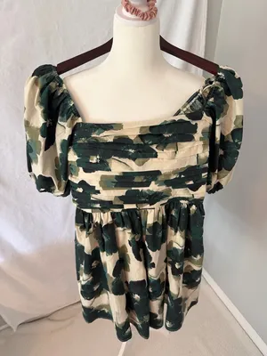 Abercrombie & Fitch Cream Mini Dress with Green Floral Print thumbnail 3