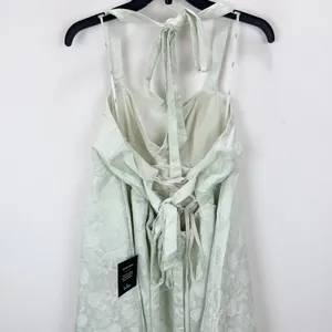 Lulus Precious Allure Light Sage Green Jacquard Tie-Strap Mini Dress Large NWT thumbnail 7