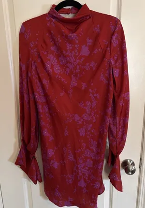 Free People Aries Mini Dress Red & Purple Floral Long Sleeve Size Medium thumbnail 1