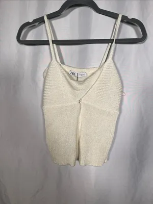Zara Womens Linen Blend Twist Front Knit Top Medium New Cream 3920/103/712/M thumbnail 2