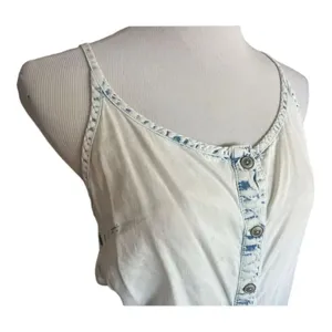 Womens Celebrity Pink Acid Wash Denim Jean Criss Cross Back Sleeveless Romper M thumbnail 3