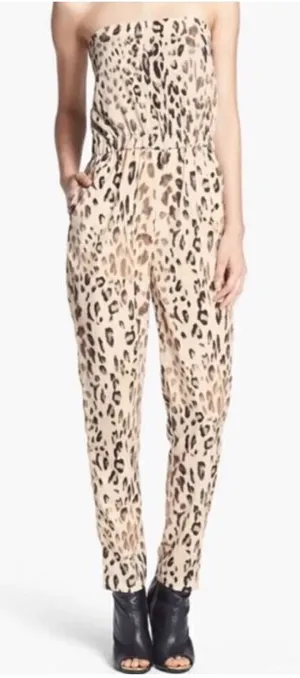 WAYF Leopard Print Jumpsuit Tan Brown‎ Strapless sz M thumbnail 1
