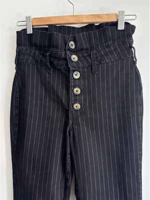Free People Montella Pinstripe Crop Skinny Pants Black Button Fly size 4 thumbnail 5