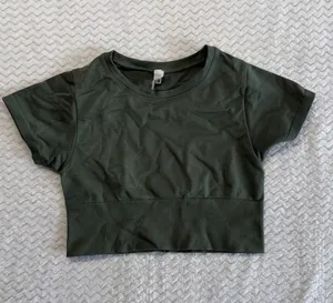 OFFLINE by Aerie Womens Seamless Short Sleeve Crop Top Olive Green Small thumbnail 1