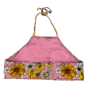 High Neck Halter Bikini Top Women M Pink Yellow Floral Retro‎ Excellent Beach thumbnail 3