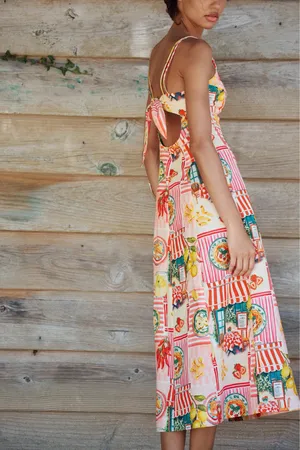 Zara Floral Pink Lemon Print Maxi Dress - Italy Inspired Summer Linnen Dress thumbnail 9