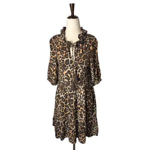 Especia Palmar Leopard Dress Women Small Brown Tassel Tiered Mini Animal‎ Anthro thumbnail 2
