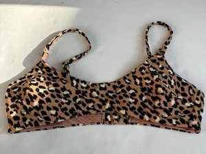 Women's Aerie scoop Bikini Top Tan/Black Leopard Print Size S thumbnail 2