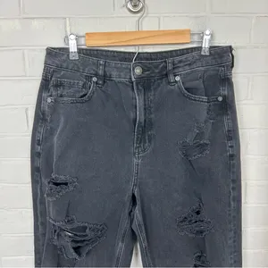 American Eagle Black Distressed Denim Mom Jeans Size 10 thumbnail 4