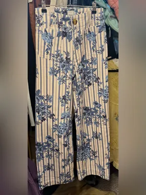 NWT Anthropologie Maeve The Colette High-Rise Wide-Leg Jeans- Floral Stripe - 25 thumbnail 14
