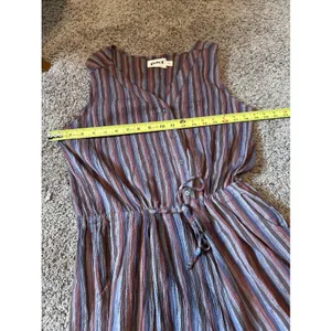 Pact Organic Cotton Cropped Jumpsuit Romper Women's Med Brown Striped Boho Fall thumbnail 4